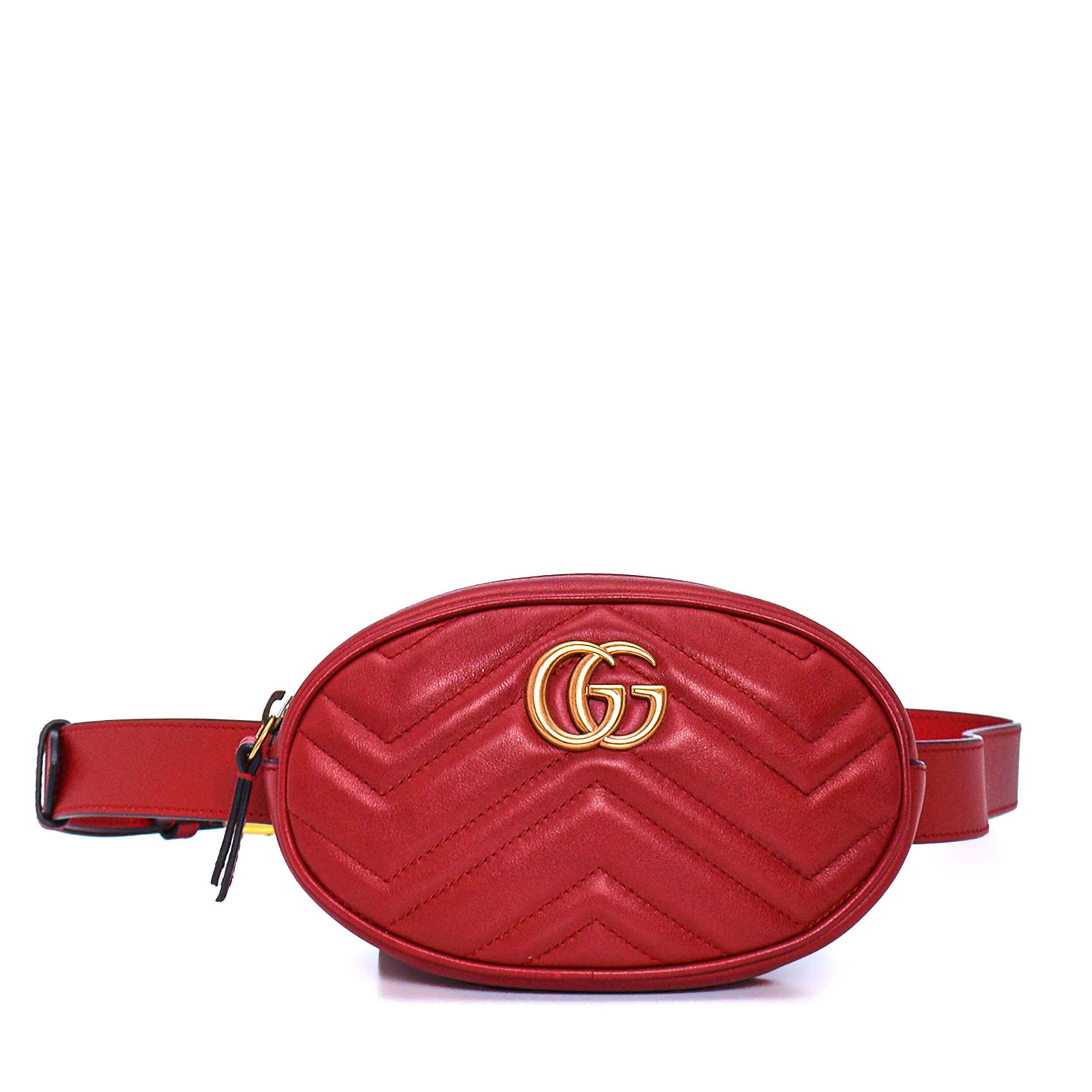 Gucci - Red  Marmont Matelasse Leather Belt Bag